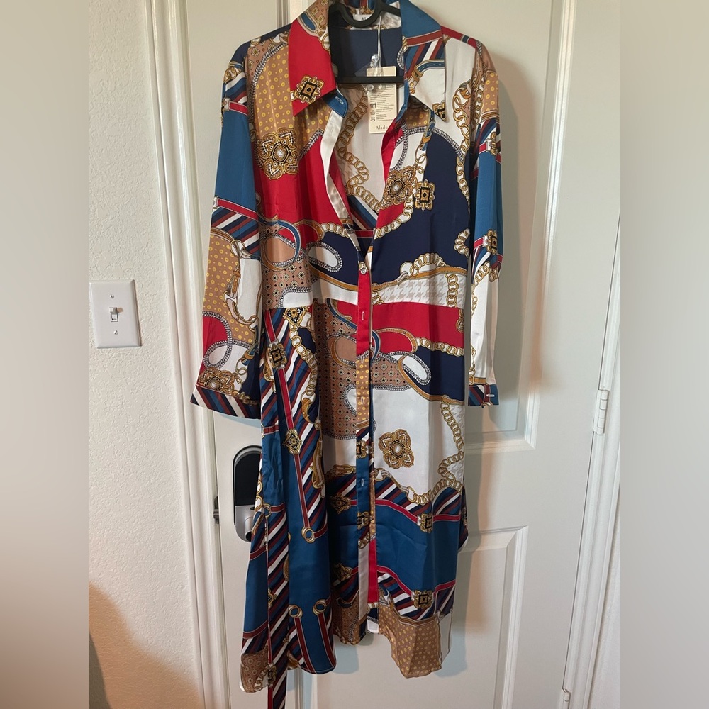 Scarf Print Button-Down Dress